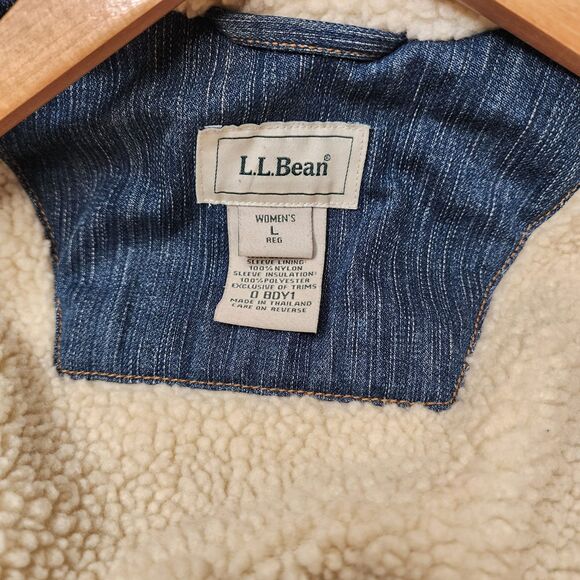 Vintage LL Bean Denim Jacket Sherpa Lined Womens Large Chore Cottagecore - Picture 8 of 16